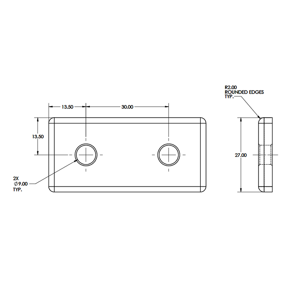 41-100-3 MODULAR SOLUTIONS ALUMINUM CONNECTING PLATE<BR>30 SERIES 30MM X 60MM FLAT W/HARDWARE